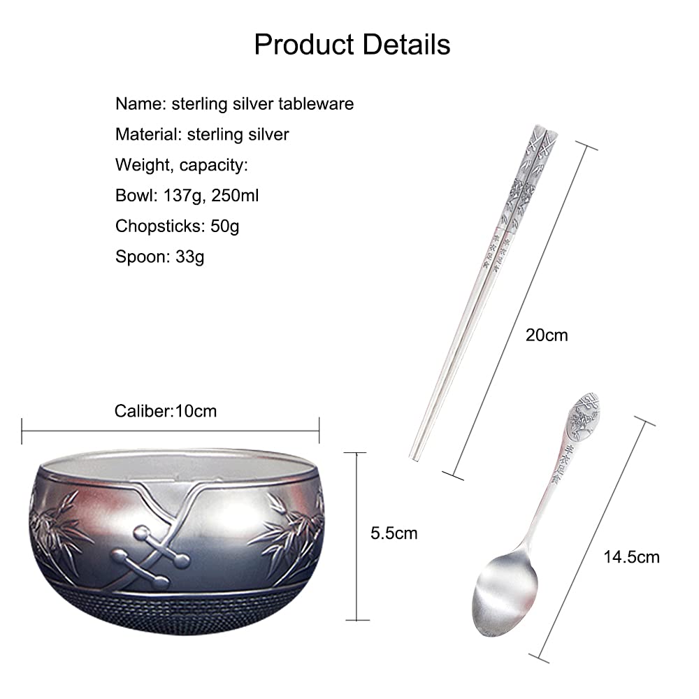 Bol de céréales en Argent Sterling, Bol à Soupe, Bol à Riz à Nouilles, Bol à Fruits de Dessert Salade, Convient en Cadeau, Ensemble de Trois pièces