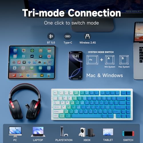 Image of MCHOSE G75 PRO 75% Wireless Mechanical Keyboard, TKL Keyboards Tri-Mode BT5.0 /2.4GHz /USB-C, Hot Swap Custom Creamy Keyboards Linear Switch, Double Shot PBT Keycaps RGB LED Backlit, White&Blue