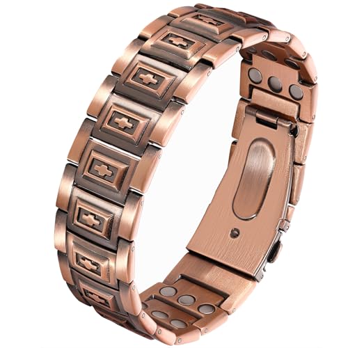 Feraco 3X Strength Copper Magnetic Cross Bracelet for Men - 99.99% Pure Copper with 3800 Gauss Magnets,Gifts for Him