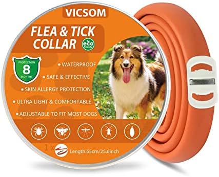 Flea Collar for Dogs, Dog Flea Collars, Flea Treatment for Dogs, 8 Months Protection Dogs Flea Treatment Waterproof Adjustable Flea and Tick Dog Collar for Puppies Small Medium Large Dogs Orange 1Pc