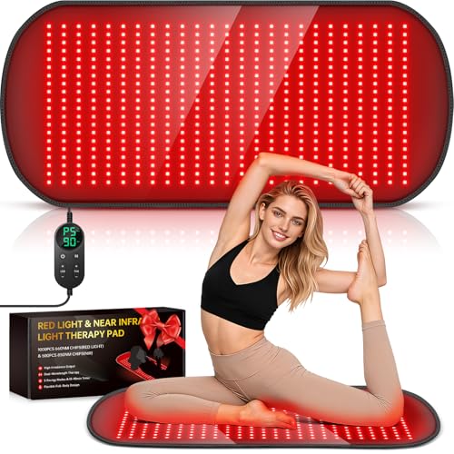 Romisa 35.4'' x 17'' Large Red Light Therapy Mat for Body, 500 LEDs 660nm& 850nm Near Infrared Light Therapy Pad Wrap Belt Blanket, with Timer & Controller for Back Waist Shoulder Knee Joint Muscle