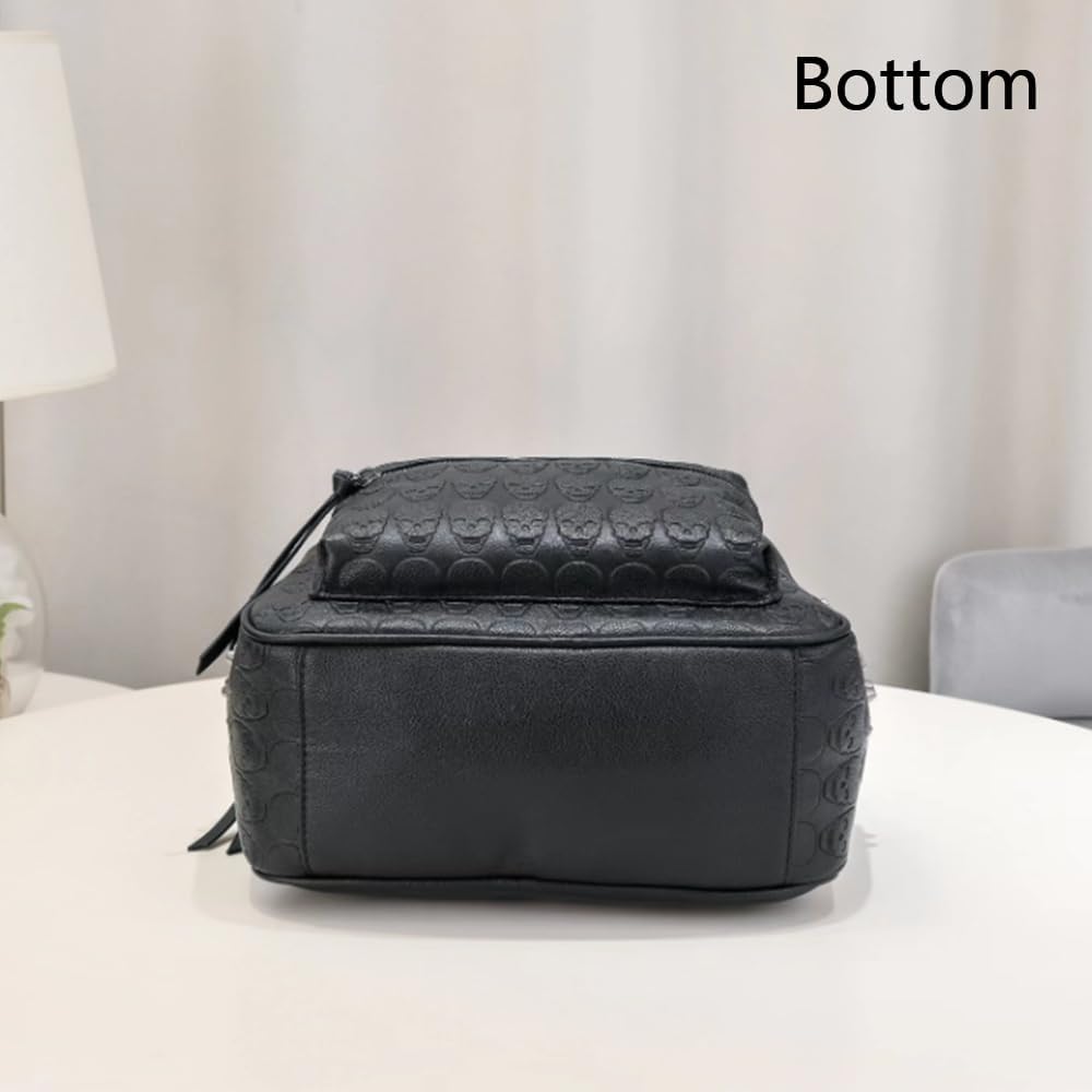 Women Punk Rivets Backpack Skull Printed Daypack Purse PU Leather Shoulder Bags Satchel Black - Image 5