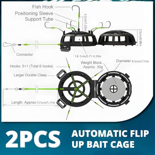 Image of PROBEROS Fishing Hook Feeder 2pcs Automatic Flip-Up Bait Cage Rig