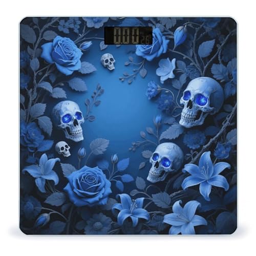 Báscula digital de baño con diseño Flowers Skull y vidrio templado miniatura 1