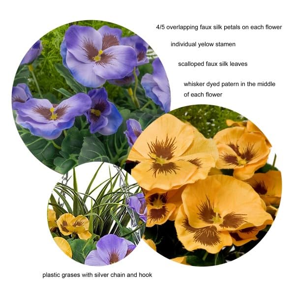 Panier suspendu fleurs violettes artificielles pour décorer sans entretien