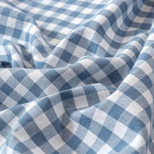 Image of LifeTB Blue Gingham Comforter Set California King 3 Pieces Modern Plaid Checkered Comforter Set Blue Grid Comforter with 2 Pillowcases Soft Fluffy Grid Farmhouse Gingham Bedding Set for All Seasons