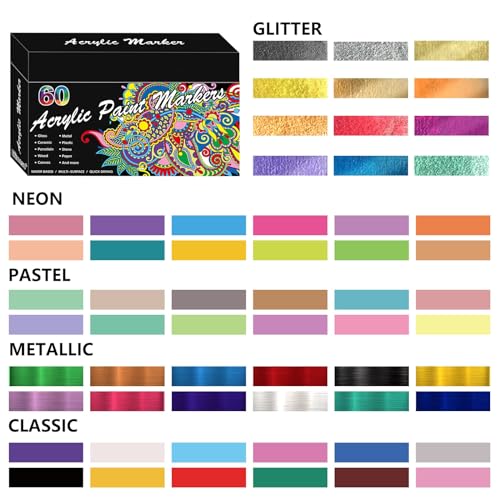 Restly RESTLY-ACR60 Acrylic Paint Pens, 60 Colors Acrylic Paint Marker thumb #2