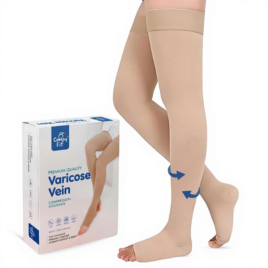Medical Compression Socks For Women | Class Ii Compression Stockings Thigh-length | Varicose Vein Compression Stockings | DVT Stockings Unisex Socks | 23-32 Mm Hg - 2XL-image-34