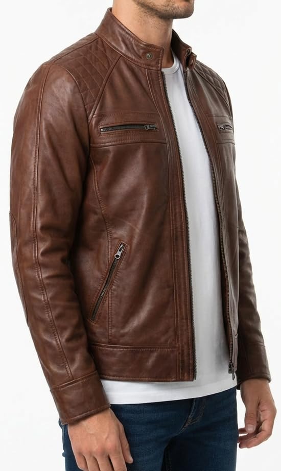 Image of DECIMAL Men's Black Genuine Lambskin Leather Biker Jacket VINTAGE REAL MOTORCYCLE JACKETS FOR MEN