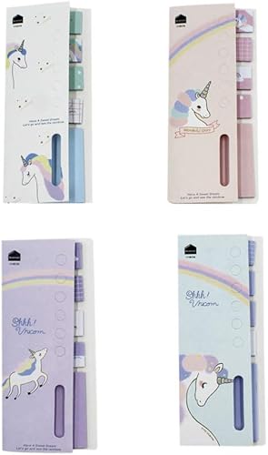 leomoste Lindas notas adhesivas de unicornio creativas, autoadhesivas, planificador diario, marcador de página, paquete de 4