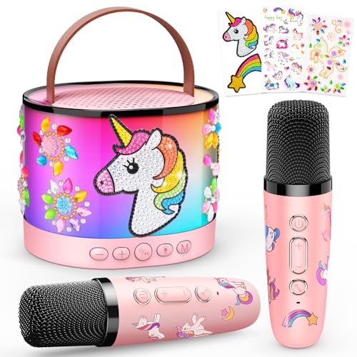 Unicorn DIY Karaoke Microphone Machine: Decorate Your Own Karaoke Machine Arts and Crafts for Kids Girls Ages 4-6-8-12 Christmas Birthday Gifts Toys LED Portable Bluetooth Speaker with 2 Wireless Mics