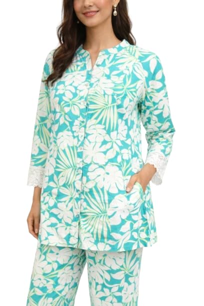 divyanti designs Women Cotton Sea Green Floral Full Sleeves with Lace Chinese Collar Cord Set-picture-21