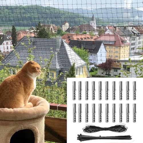 Caiyloxn Katzennetz für Balkon 4 x 3m Katzenschutz Balkonnetz Schwarz Ohne Bohren Katzengitter Fenster Balkonnetz für Katzen zur Sicherung von...