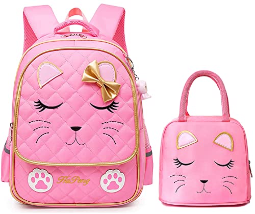 Sac à dos chat pour filles : cartable école primaire enfant rose mignon