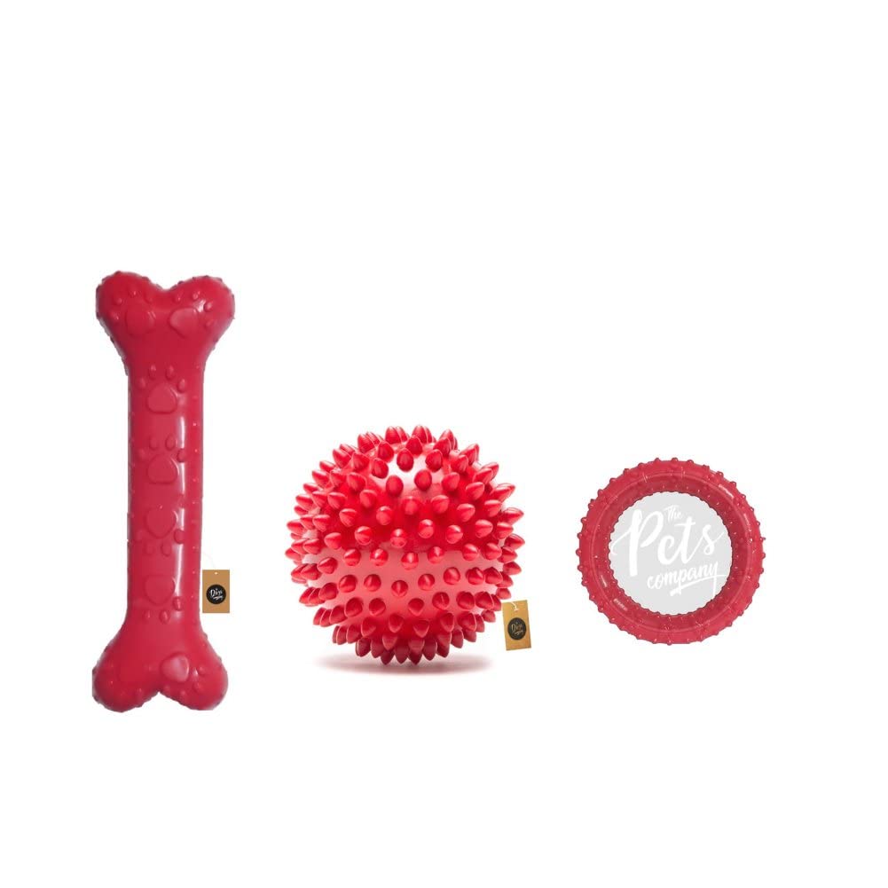 The Pets Company Rubber Dog Chew Toy Combo (Dog Bone 6" + Dog Spike Ball 3"+ Ring Dog Toy 4.5") | Teething Toys for Puppies & Small Dogs (B0BMLGRMBT) Amazon Price History, Amazon Price Tracker