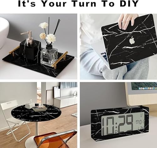 Image of Kitchen Cabinets Marble Wallpaper Roll for Home & Kitchen Decor - Oil Proof Waterproof Self Adhesive Wall Paper Sticker for Floor Tiles, Countertop, Cupboard, Drawer (60 * 200 cm) (Balck, 1)
