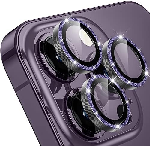 WSKEN for iPhone 14 Pro/iPhone 14 Pro Max Camera Lens Protector,[Night Shooting Mode] HD Tempered Metal Glass Camera Screen Protector Cover Film Accessories,Purple Glitter