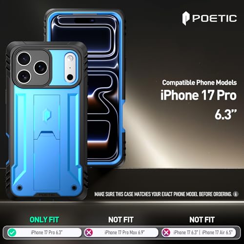Image of Poetic for iPhone 17 Pro Case with Camera Control Capture Button, [Built-in Stand] [Built-in Screen Protector] Full-Body Military Grade Rugged Phone Case for iPhone 17 Pro, Light Blue