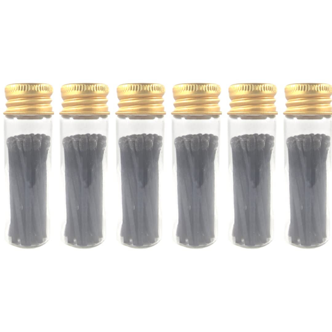 River Birch Decorative Matches in a Bottle with Striker - Cute & Colored Matches - 6 Bottles, All Black Tip, 120 Matches