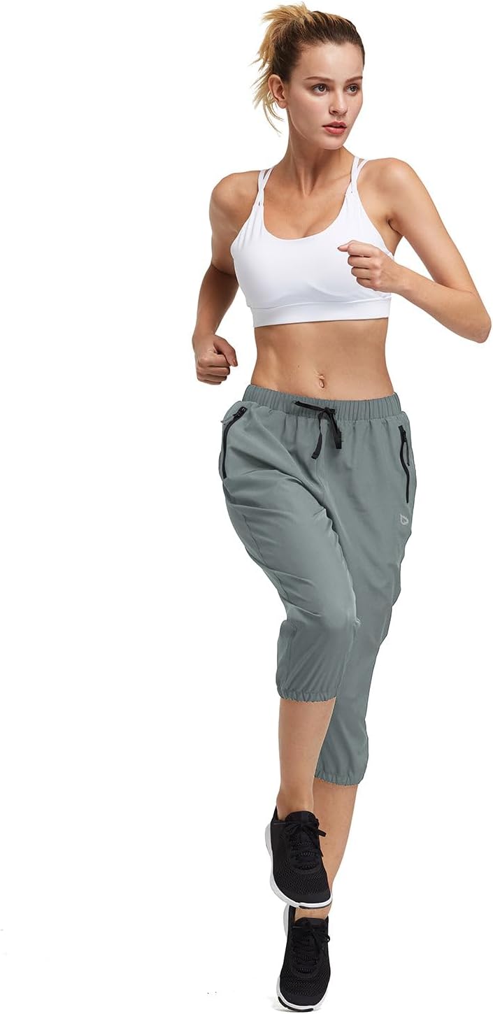 baleaf Women's Lightweight Capri Jogger Hiking Shorts Running Capri Pants Quick Dry UPF 50+ Zipper Pockets