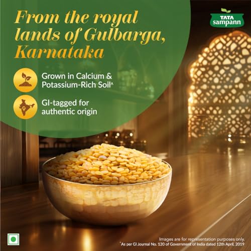 Image of Tata Sampann Unpolished Gulbarga Tur Dal, 1kg, GI Tagged Premium Patka Dal, Grown in Calcium & Potassium Rich Soil, Cooks Faster, Sourced from Gulbarga, Karnataka (Pack of 3)