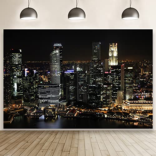 Telón de fondo moderno ciudad nocturna 7x5ft para fotografía miniatura 2