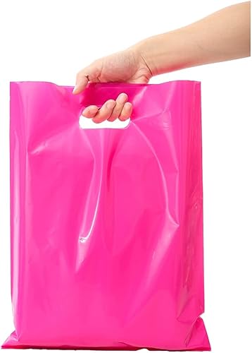 Miniatura 2 de ysmile Bolsa De Compras De Plástico Con Asa Mercancía Para Pequeñas Empresas Troqueladas 100 ct 7.8"x11.8" - Rosa