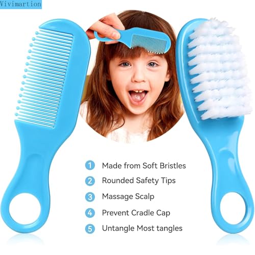 Grooming Kit, Infant Safety Care Set with Hair Brush Comb Nail Clipper Nasal Aspirator,Essentials Kit for Newborn (Blue Grooming kit) - Image 3