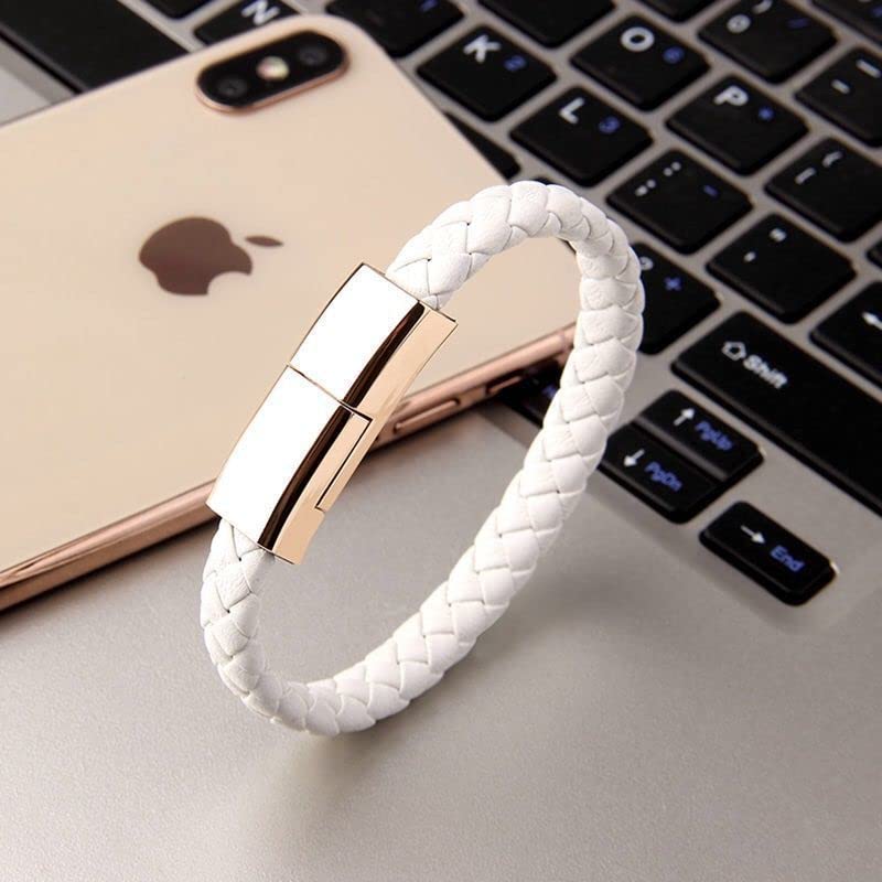 Leather Bracelet Charger USB Charging Cable Braided Cords USB Portable Data Transfer Cable for Smart Phone Smart Device(7.9