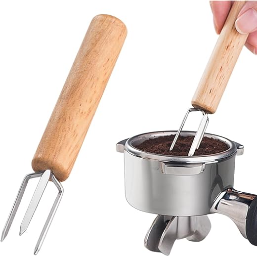 Supvox? Coffee Stirrer Espresso Tong Distributor Wooden Handle Stainless Steel Ground Coffee Distributor Baristas Tool