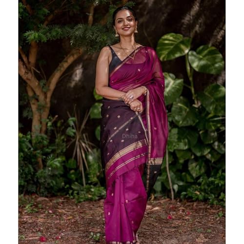 Image of Original Maheswari Cotton Silk Saree for Women | Kanjivaram Pure Silk Cotton Sari with Blouse | Zari Work | Tassels | Handloom Weave