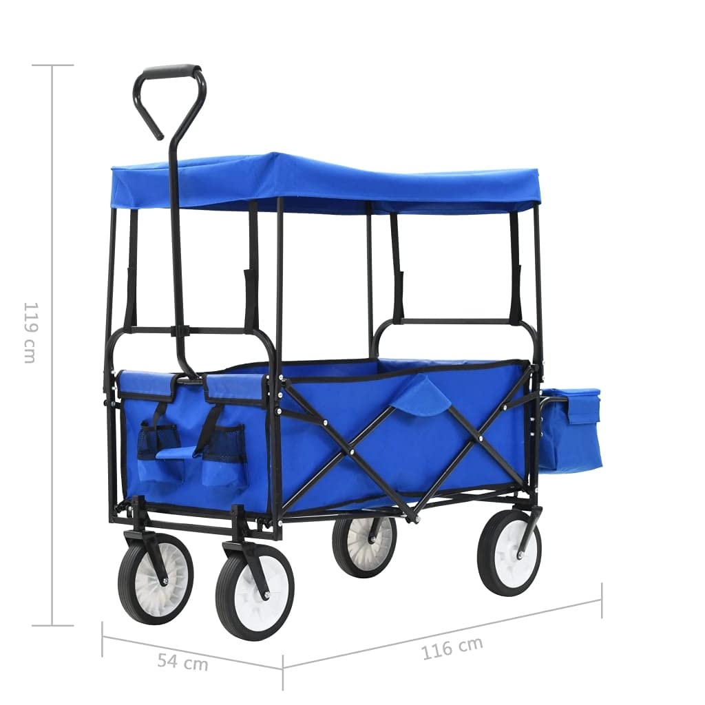 Genérico Carrito de Mano Plegable de Acero con Capota Azul,Bricolaje,Herramientas,Carretillas de carga-147590