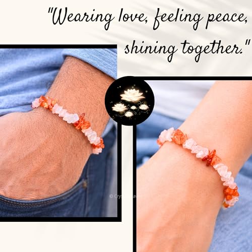 Image of Certified Rose Quartz - Carnelian Bracelet for Women Men with Healing Crystal and Reiki Stone - Beautiful Gemstone Beaded Bracelet for Balance, Harmony & Positive Energy (Chips Stone Beads)