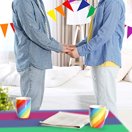 2 Pieces 51 X 71 Inch Gay Pride Tablecloth Rainbow Tablecloth Pride Table Cover Plastic Rectangle Tablecloth With 2 Pieces 20 Feet Colorful Triangle Rainbow Pennant Banner For Gay Party Supplies #TOP5