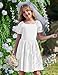 Arshiner Girls White Dress Summer Puff Sleeve Tie Back Sqaure Neck Beach Wedding Casual Girl Dresses Size 10-12
