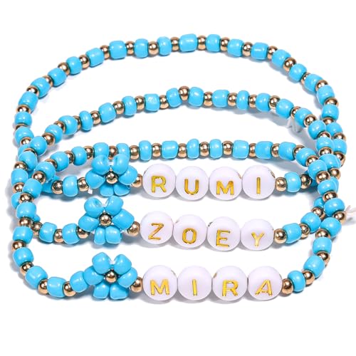 AICase for Kpop Demon Hunters Merch Rumi Zoey Mira Inspired Bracelets 3 Pcs Stackable Stretch Friendship Beaded Bracelets for Huntrix k pop Unique Merchandise Jewelry Gifts for Fans Women Men_Blue - Main Image