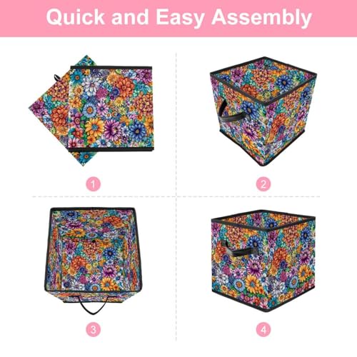 Boîte de rangement florale pliable pour étagère de chambre - 7