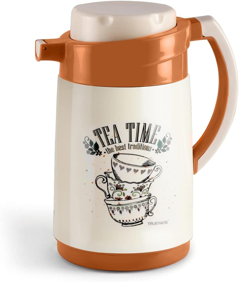 Ruff Tuff Inner Steel Outer Plastic thermoware Serving Flask 1000 ML | Insulated Tea Pot Kettle Thermos Water Jug | Hot & Cold | Leak-Proof Lid | Thermoware | Food Grade Plastic | Lightweight BPA-Free |Wide Mouth Design | Ideal for Office, Travel | Orange