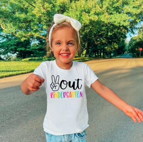 Image of Kindergarten Graduation Shirt Kids Girls Boys Peace Out Kindergarten Shirts Cute Last Day of School Short Sleeve Tops