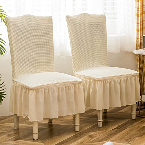 Housse chaises polyester beige avec jupe pour rénover et protéger vos chaises - 3