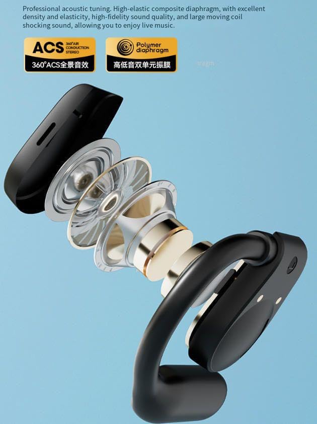 Open Ear Earbuds with Earhooks Bluetooth 5.3 Air Conduction Headphones Wireless Sport Earphones Built-in Mic Ear Buds With Charging Case IPX5 Waterproof for Running Workout Cycling Driving,Black