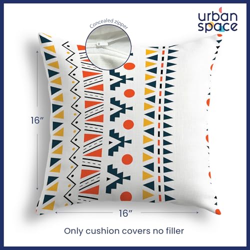 Image of Urban Space Decorative Cotton 200 TC Cushion Cover Set of 3, 16 Inch X 16 Inch Cushion Covers for Sofa, Bedroom, Living Room (Ikkat Orange, Cushion Cover 40Cm X 40Cm, Set of 3)