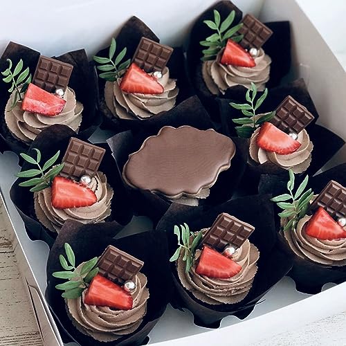 Image of 200 Pieces Tulip Cupcake Muffin Liners Greaseproof Paper Baking Cups Cupcake Wrappers for Birthday Wedding Party Baby Showers Catering Restaurants(Black)