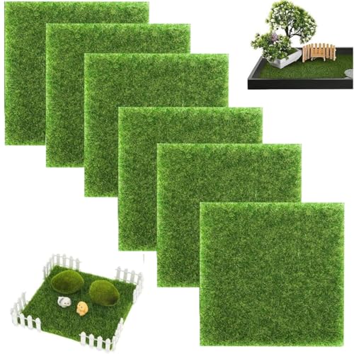 6PCS Fake Grass,15 x 15 cm Plastic Grass Mats,Miniature Artificial Model Grass for Dollhouse,Toy Farm,Landscape Models, DIY Garden Decor,Fake Lawn Ornament for Indoor Outdoor Use