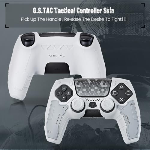 Image of GeekShare G.S.TAC Tactical PS5 Controller Skin Set, Non-Slip Soft Silicone Protective Cover Case for PS5 Wireless Controller with 2 Thumb Grip Caps and 2 Stickers (White)