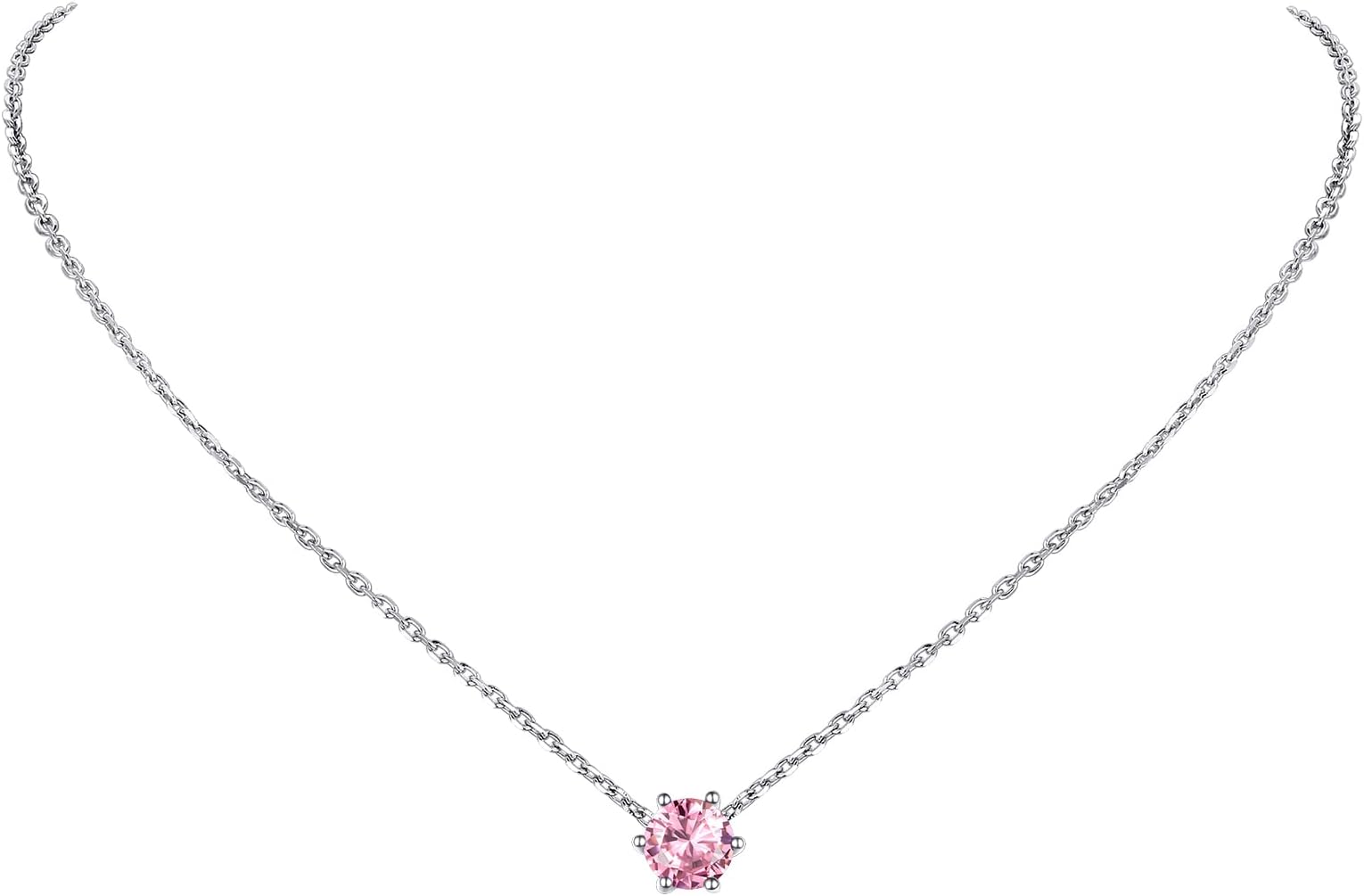 925 Sterling Silver Dainty Necklace for Women, Gorgeous Cubic Zirconia Birthstone Necklace Jan - Dec Available, 16"-18" Adjustable, Come with Box