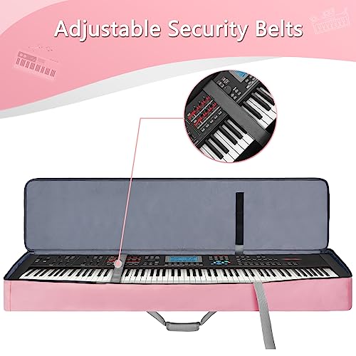 SNIGJAT 61 Key Keyboard Case Soft, Full Padded Piano Case with Handles and Adjustable Shoulder Straps, Waterproof Piano Keyboard Case with 3 Pockets(Size: 39.5\"x15.8\"x4.8\"), Pink