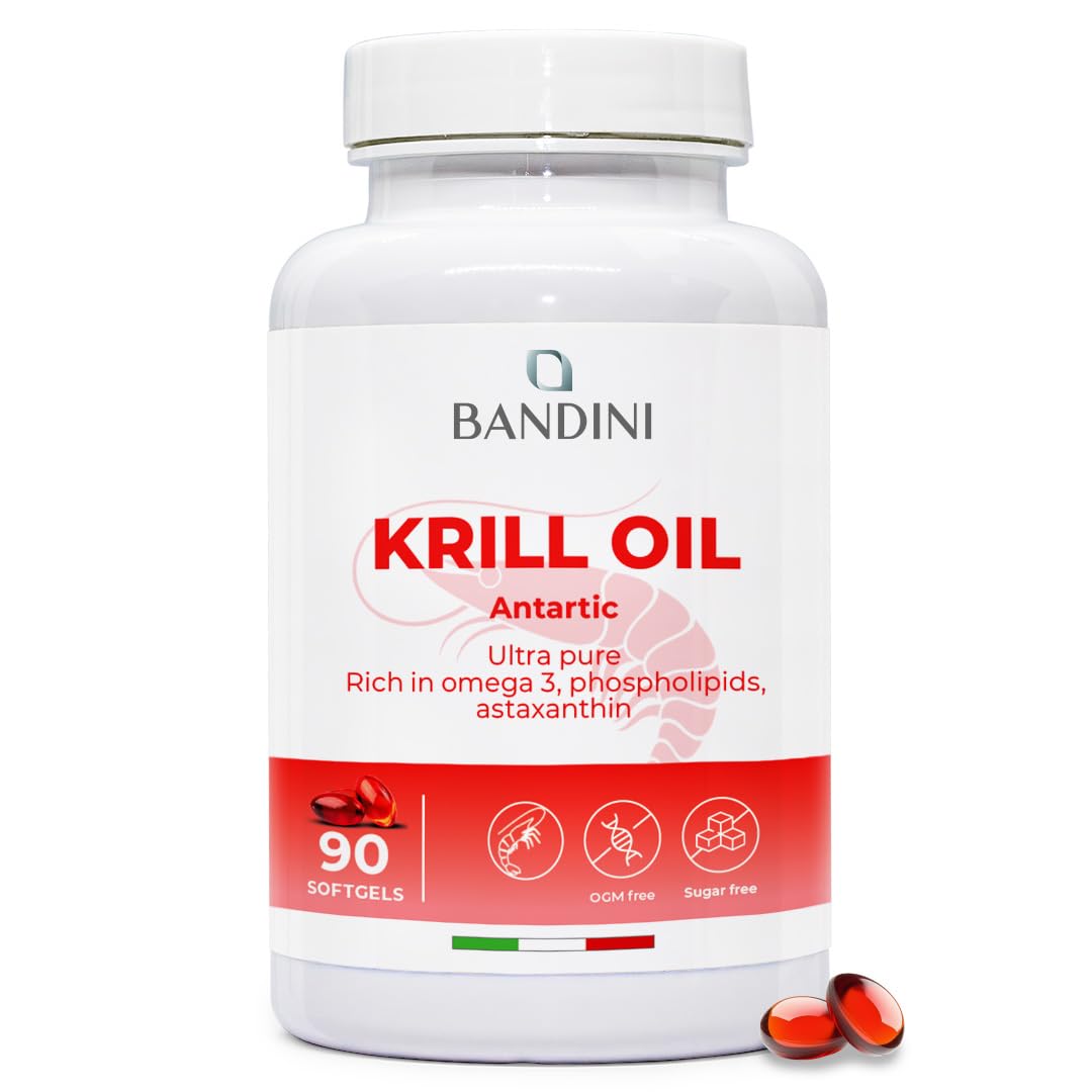 Bandini® Antarctic Krill Oil | 1000mg Pure Red Krill Oil, 155mg EPA and DHA, 400mg Marine Phospholipids, Source of Astaxanthin and Omega 3 | 100% Natural, Laboratory Tested | 90 Softgels