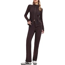 Airfree Womens Two Piece Tracksuit Slim Fit Double Zipper Jacket Straight Leg Pants Outfits 2 Piece Lounge Set Sweatsuit