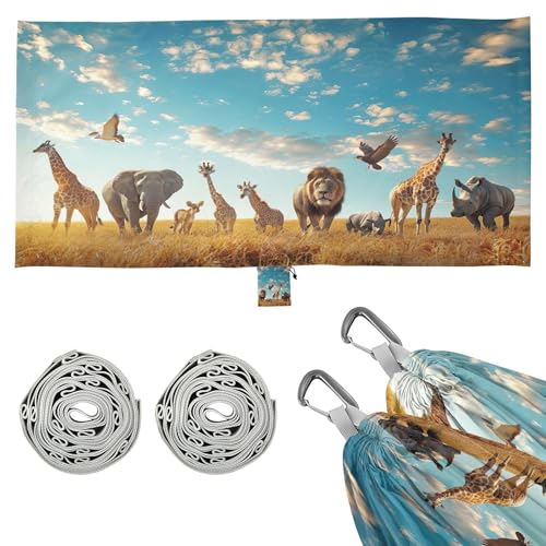 Takiito Africa Animals Hammock 330 lb Capacity Travel Camping Hammock with Tree Straps, Portable Lightweight for Outdoor Beach Backpacking Backyard Patio